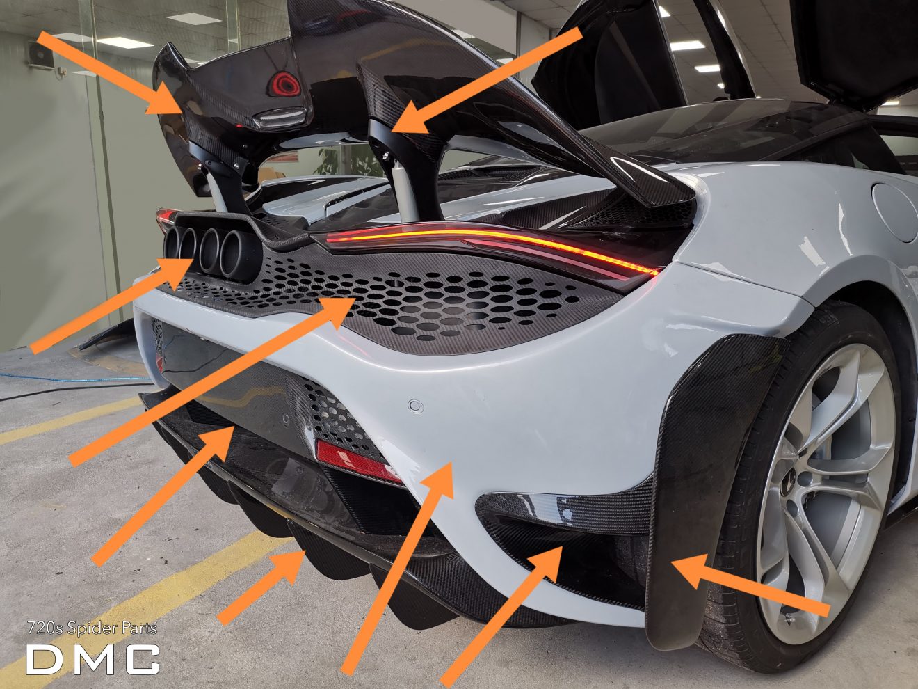McLaren 765LT OEM Rear Bumper Facelift with Wing, Grills, Diffuser made ...