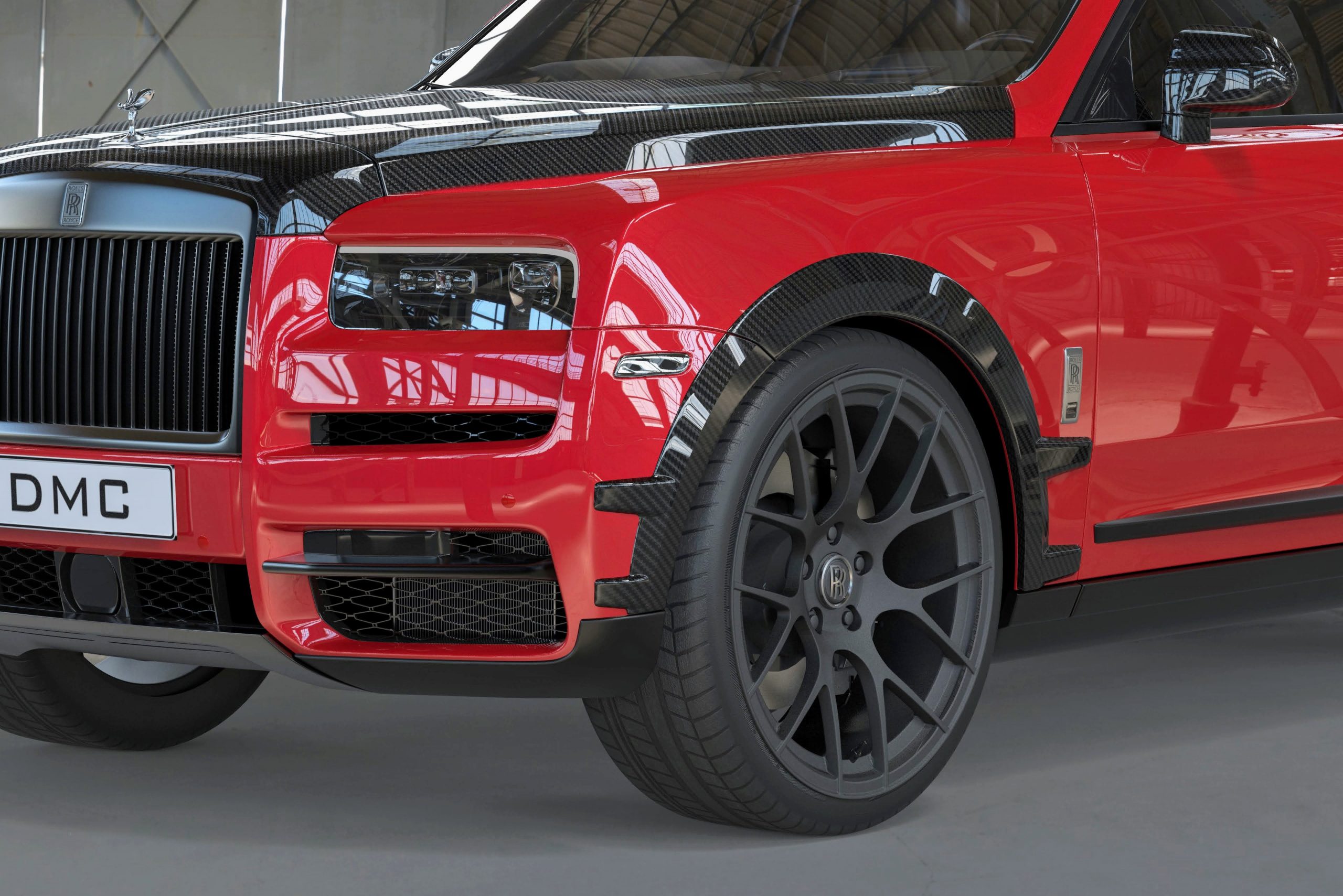 Rolls Royce Cullinan Wide Body Modified: Front View: Carbon Fiber Wide Body Wheel Arches