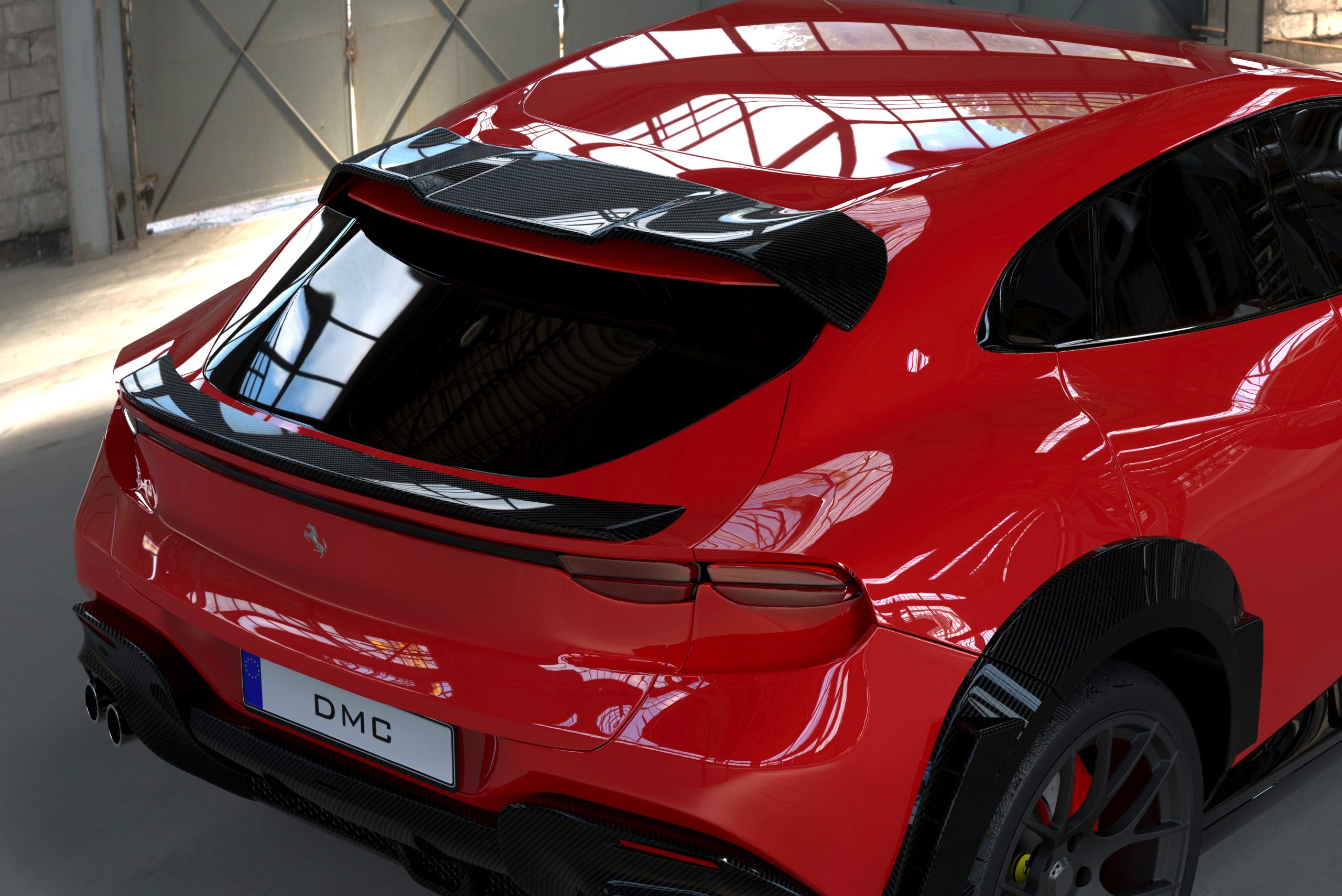 Ferrari Purosangue: Forged Carbon Fiber Aero Kit: Roof Rear Wing Spoiler  fits the OEM SUV Body - DMC