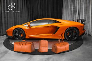Lamborghini Aventador Roadster Travel Bag Set with Genuine Leather Duffle Bag, Carry-On Luggage and Back Pack