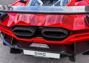 Lamborghini Revuelto Carbon Fiber Rear Wing Spoiler Close Up View