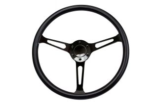 Retro Steering Wheel, Black Aluminum Center with Black Maple Wood, with Custom Carbon Fiber, Leather or Alcantara Suede
