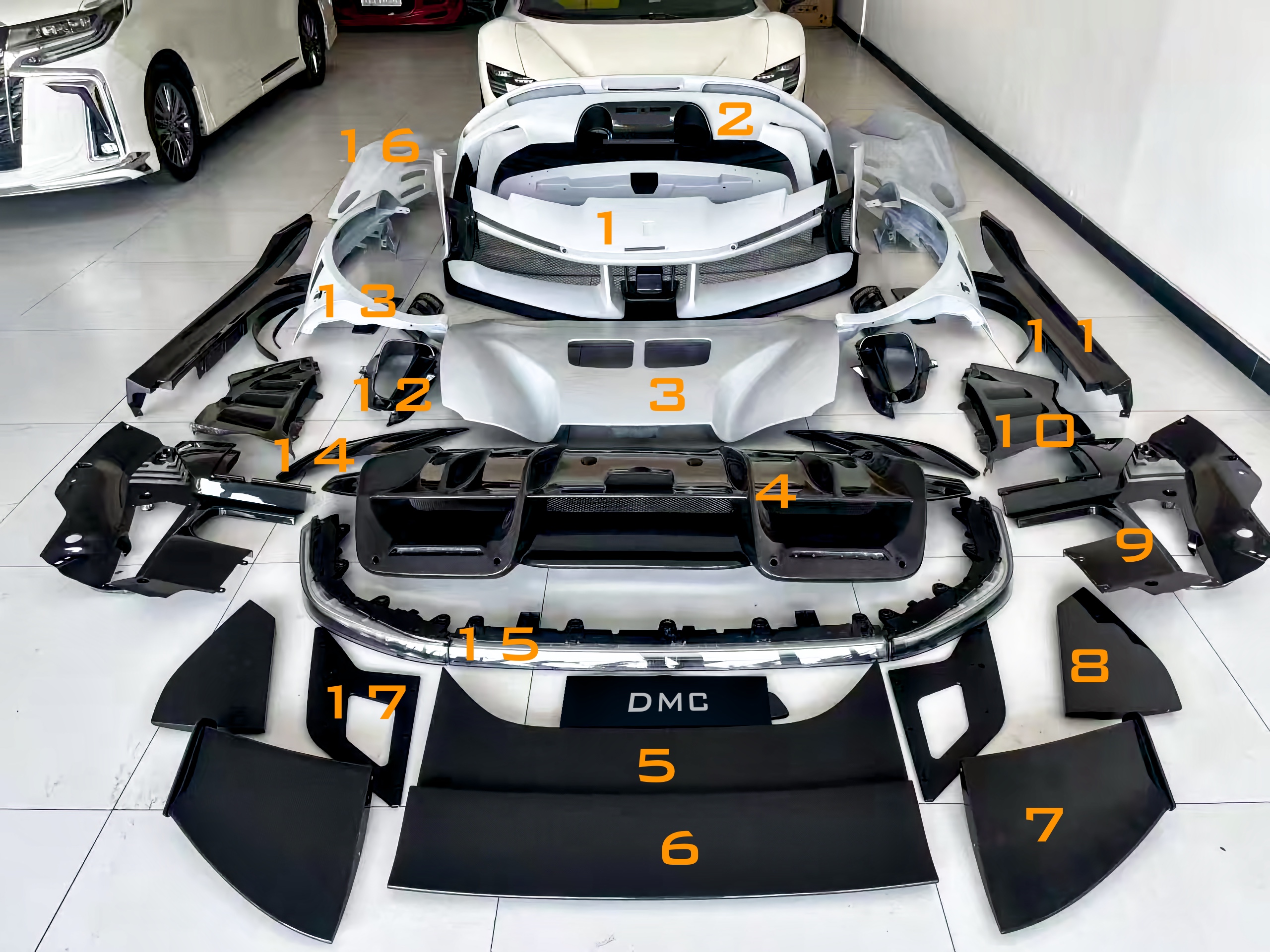 DMC Ferrari SF90 XX Carbon Fiber Facelift Body Kit Parts Overview with numbers